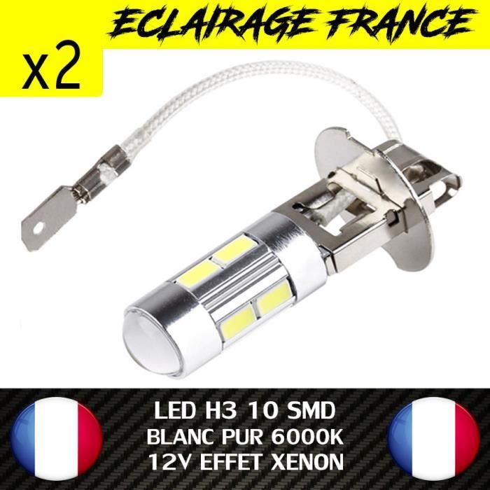 2 AMPOULE LAMPE H3 55W 6000K 12V 10 LED SMD FEU PHARE XENON SUPER WHITE