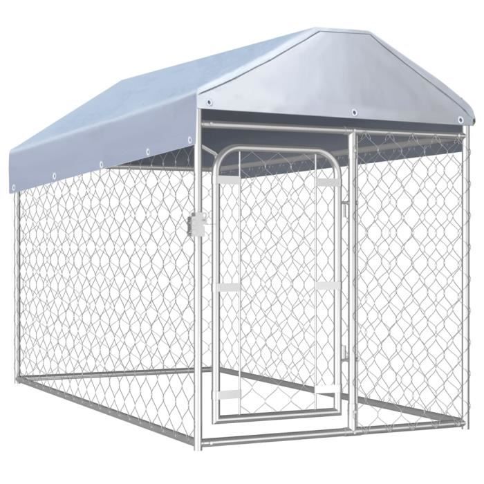 Chenil d'extérieur Niches enclos pour chiens chat Animaux de Compagnie - avec toit pour chiens 200 x 100 x 125 cm