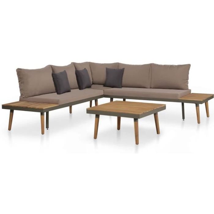 Mobilier de jardin 4pcs et coussins Marron Bois d'acacia solide