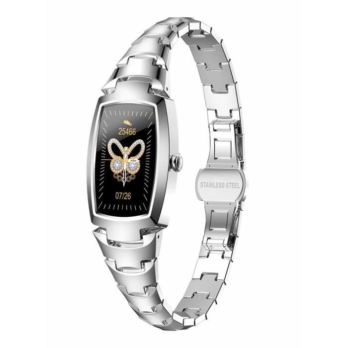 MAX's Lemfo Montre Connectée Femmes H8 Pro Argent, Menstrual Cycle Rappel Fitness Pédomètre Surveillance Santé Montre Moderne Cadeau