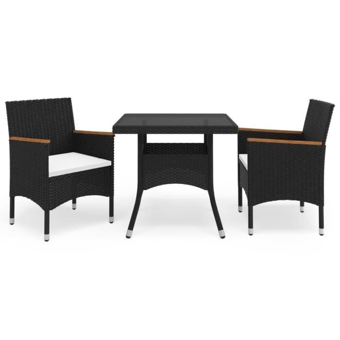 2110Desgin Ensemble à dîner de jardin 3 pcs Set bistrot Ergonomique Salon de Jardin • 1 Table + 2 Chaises Noir Résine tressée et aca