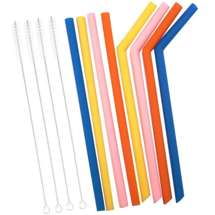 Couleur 8pcs Mix 2 8 Pailles à Boire en Silicone Réutilisables, De Qualitaté Alimentaire, Souples et Lisses,