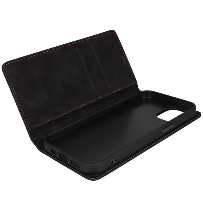 Étui iPhone 13 Portefeuille Porte-cartes Fonction Support noir Noir