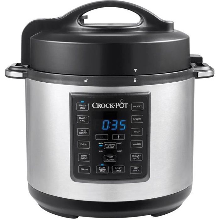 Crock Pot CSC051X-01 Multi-Cuiseur Express, Mijoteuse, Cuiseur Vapeur et Sauté Programmables 12 en 1-5 1000 W 6 L Argent