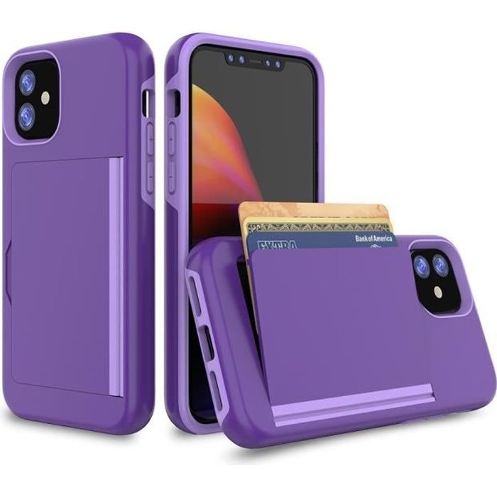 Apple Coque iPhone 11 Porte-cartes Portefeuille Antichoc en silicone TPU + PC dur anti-rayures Collection (2020)® Case-6.1- Violet