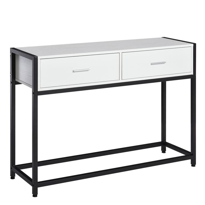 Console table d'appoint design dim. 120L x 34l x 81H cm 2 tiroirs métal noir panneaux particules blanc 120x34x81cm Blanc