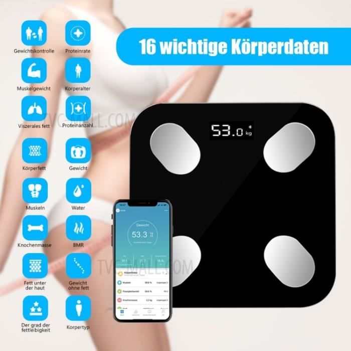 Pèse Personne Impédancemètre Connecté , Balance Pèse-Personne Bluetooth, Grand Ecran Rétroéclairé LED