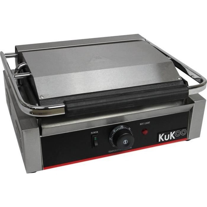 Presse à Panini Professionnel de 2,2kW, Grill à plaque Supérieur Rainurée et plaque Inférieure Plate pour Panini, Sandwich, Toast, L