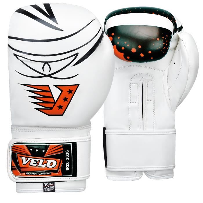 VELO Boxing Gloves Punch Training Mitts Muay Thai Sparring Hand Wraps Fight White