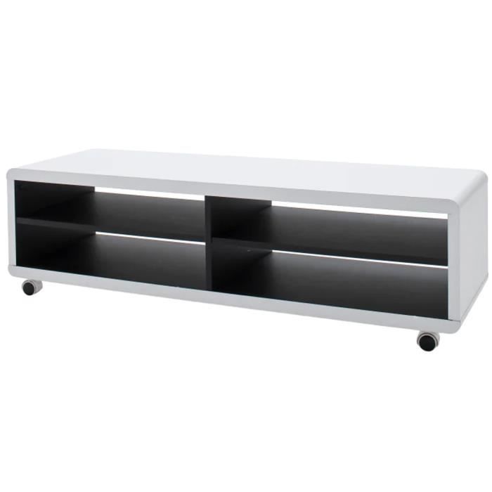 Meuble TV coloris blanc - noir - Longueur 120 x Hauteur 35 x Profondeur 39 cm