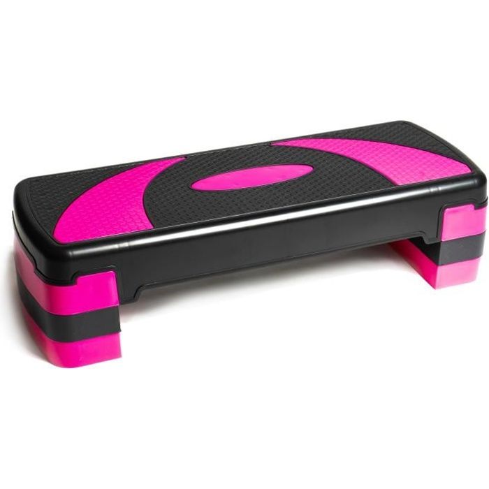 PRISP Stepper Fitness à Hauteur Réglable (3 Niveaux, 10/15/20 cm) Planche de Step Aérobic pour Cardio 78 x 28 cm - Rose et Noir