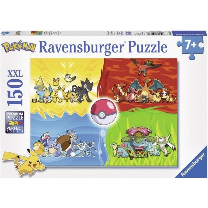 POKÉMON Puzzle 150 pièces XXL - Les différents types de Pokémon - Ravensburger - Puzzle Enfant 150 pièces - Dès 7 ans