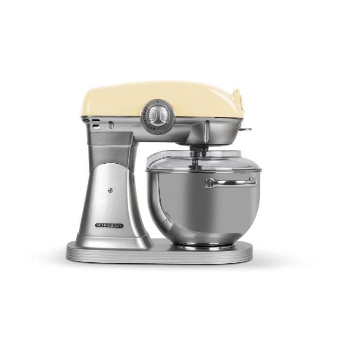 SCHNEIDER SCFP57CR - Robot pâtissier Vintage - bol inox 5,7 litres - 10 vitesses - puissance 1500 watts - coloris crème