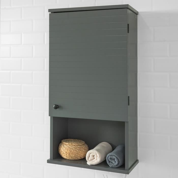 SoBuy® BZR25-DG Meuble Haut Armoire Suspendue de Toilettes Placard Mural avec Porte pour Salle de Bain Armoire à Pharmacie