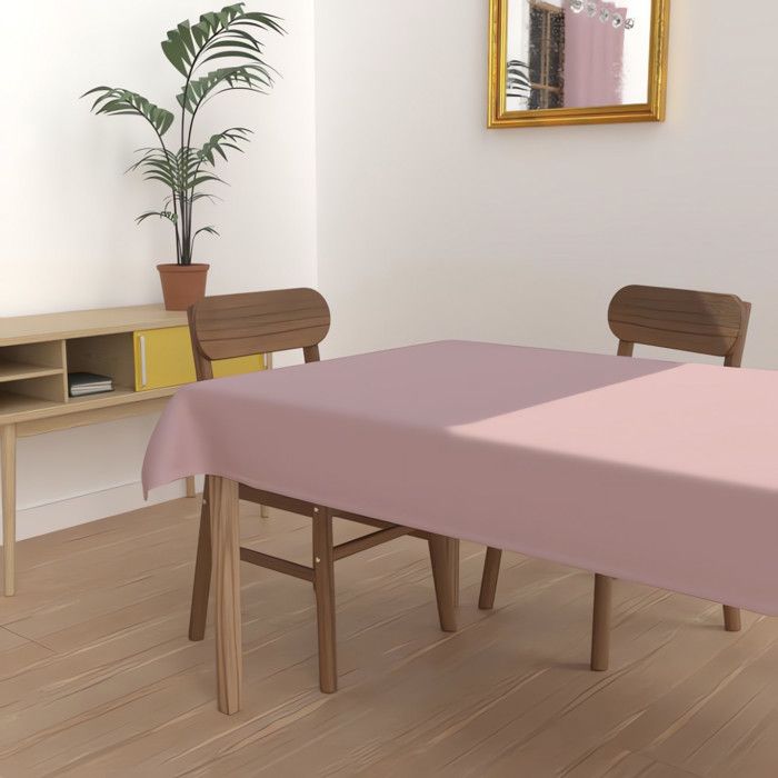 Nappe antitache rectangle 160x270 cm ALIX rose, par Soleil d'ocre. La nappe unie Alix habillera joliment votre table rectangle.