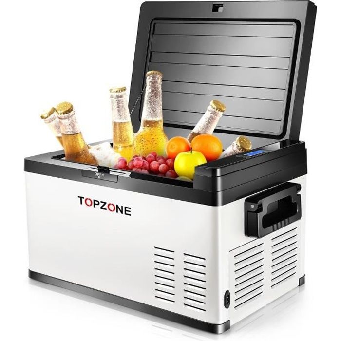 Réfrigérateur de Voiture 25L, Mini-frigo, TOPZONE Glacière à compresseur pour extérieur, véhicules, camping, voyage, -20 ℃ à 10 ℃