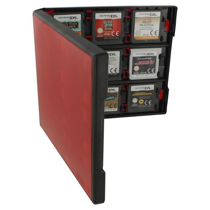 Boîte de rangement Assecure 18 en 1 de style folio système de stockage pour cartouches de jeu Nintendo New 3DS XL, 3DS - Rouge
