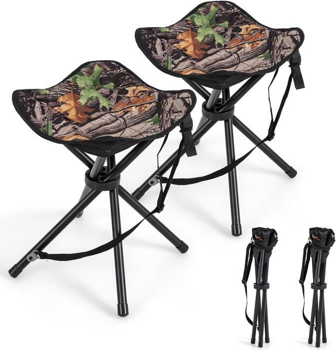 Lot de 2 Tabourets de Camping Pliables - GOPLUS - Camouflage - Charge 150KG