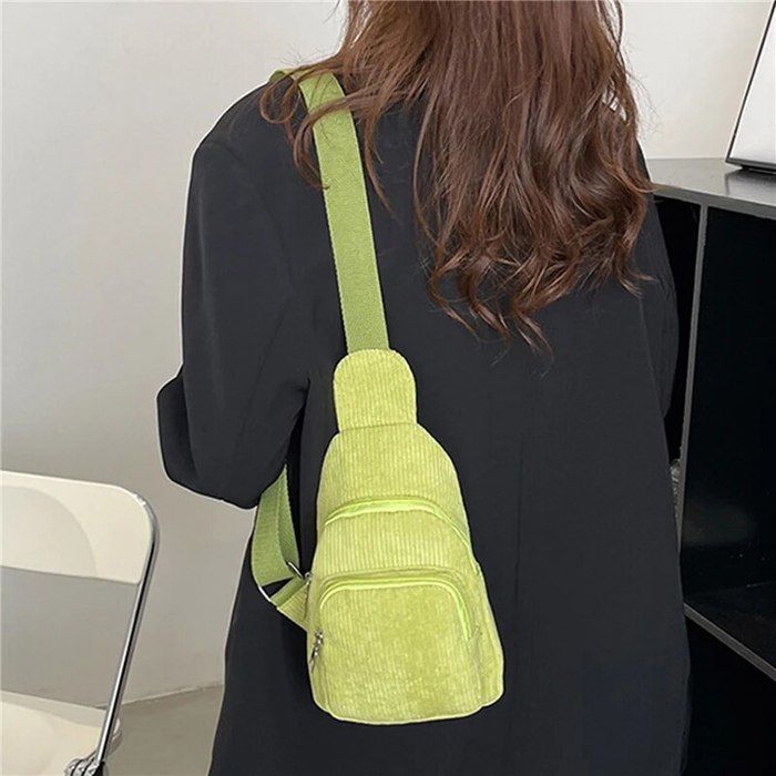 Sac à Bandoulière En Velours Côtelé Pour Femme - Multi-Poches, Sangle Réglable