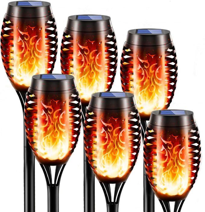 Lot De 2 Lampes Solaires Jardin - Flammes Vacillantes - IP65 Étanche - Appliques Murales Verre Et Métal Pour Terrasse Et Véranda