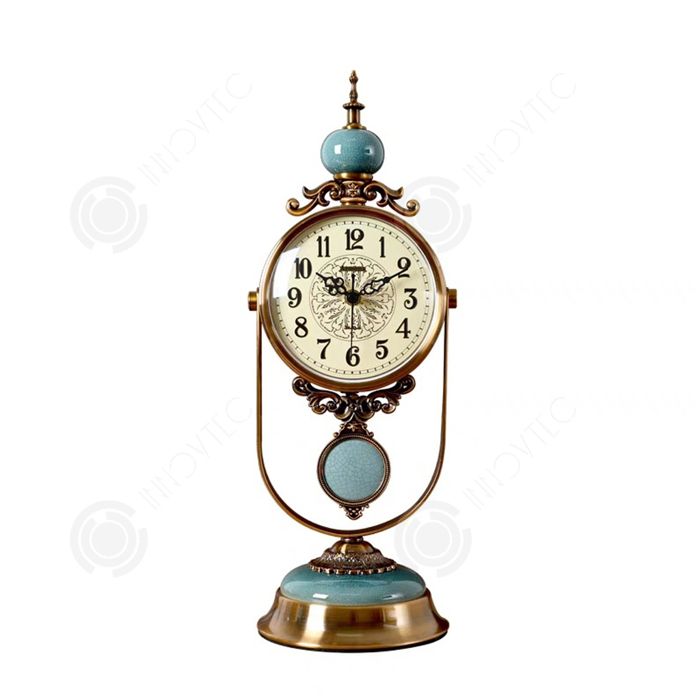 Horloge De Table Rétro Luxe - Cadran 6,3 Pouces - Mouvement Silencieux - Décoration Salon/bureau - Or