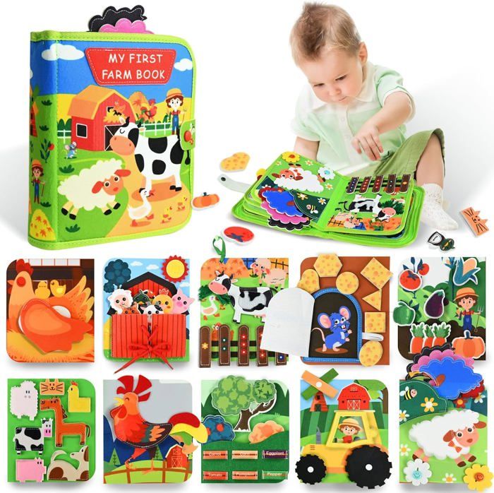 Jouet éducatif - KCVV - Busy Board Montessori - 20 activités interactives - Thème de la ferme - 1 à 4 ans