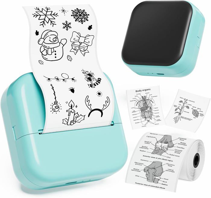 Mini Imprimante Thermique Bluetooth Pocket - Compatible Android/iOS - Papier Inclus - Batterie Rechargeable - Vert