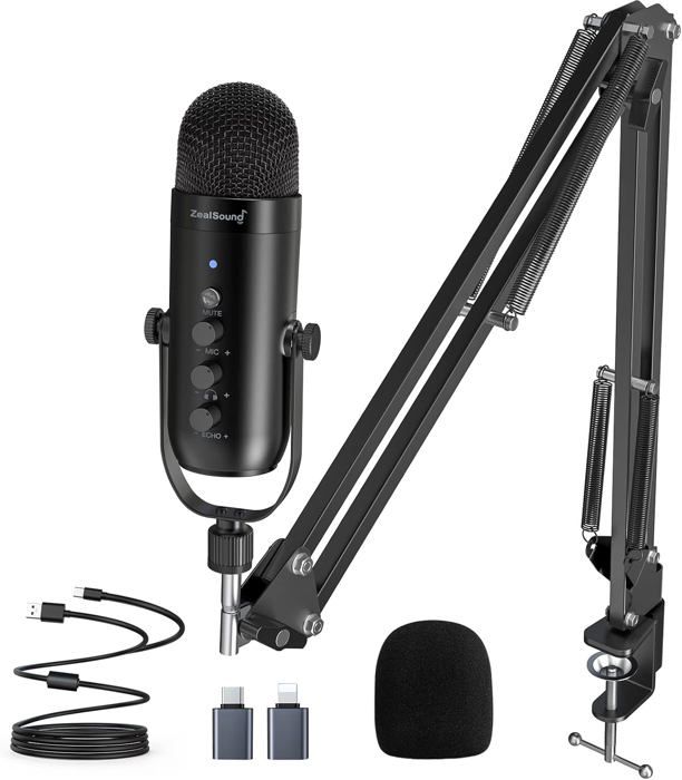 Microphone USB Pour Streaming Et Gaming - 192kHz/24bit, Réduction De Bruit, Pied Inclus - Plug & Play Pour PC, Mac, Podcast, Jeux