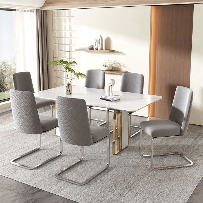 Abrihome Chaise Salle à Manger en Velours Lot de 6 Chaise de Cuisine avec Pied argenté et Coussin Épais Gris