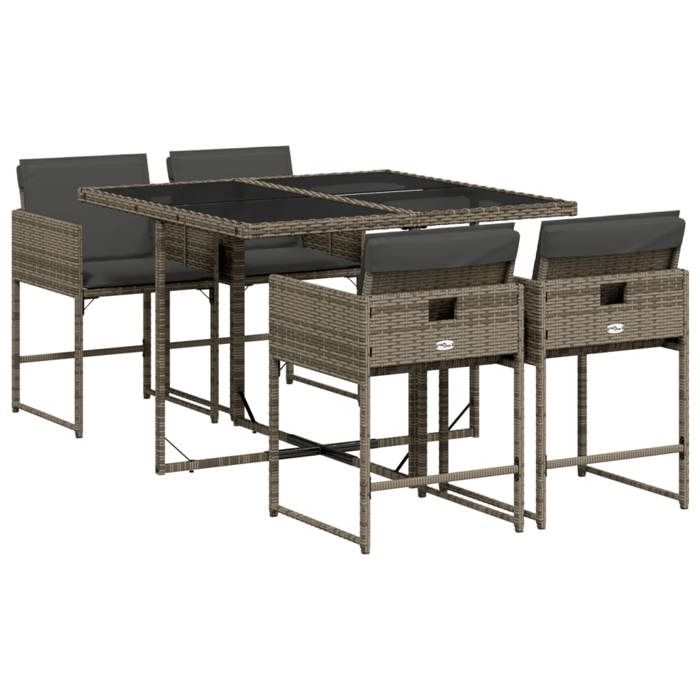 Soldes Dété* Mobilier dextérieur/ Ensemble à manger de jardin - 5 pcs - coussins gris résine tressée - Anti corrosion FR5313219