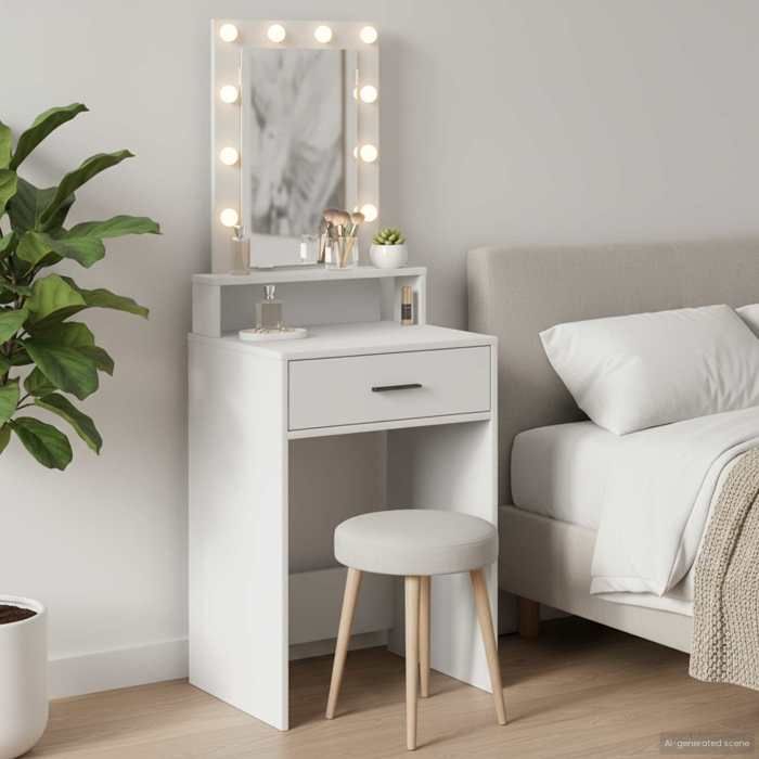 Moderne Coiffeuse Table de chambre avec lumière LED Blanche 50x41x140 cm @FR(545787)