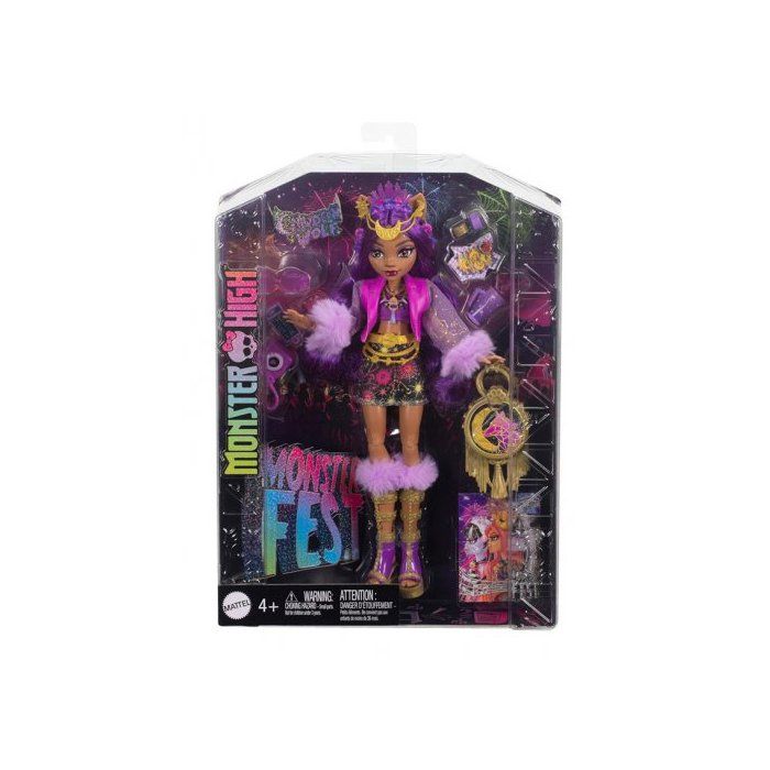 Monster High - Poupee Loup Garou Clawdeen Wolf en tenue Monster Fest avec accessoires Party Fashion - Set Jouet et Carte
