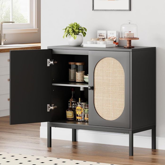 Buffet de cuisine - PROMIRACAL - PROMIRACAL - Rotin naturel tissé main - Structure MDF - 80x40x82 cm