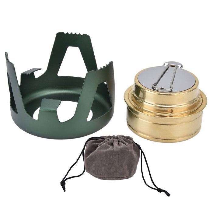 Réchaud de camping coupe-vent  vaporisable  portable  avec support  pour camping en plein air (vert)