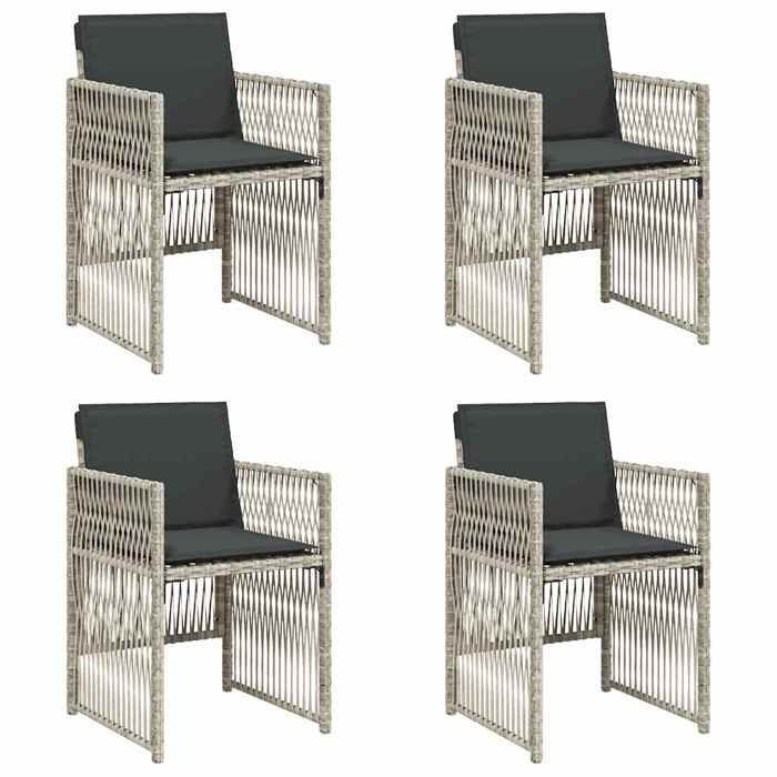 (SOLDES JUILLET)Chaises de jardin avec coussins 4 PCS - UU - Scandinave Fauteuil salon - gris clair poly rotin FR1364971