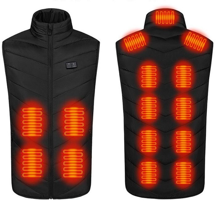 Doudoune Chauffante Intelligent USB - Unisexe - Doudoune Sans Manche - 15 Zones de Chauffage - Confortable Noir