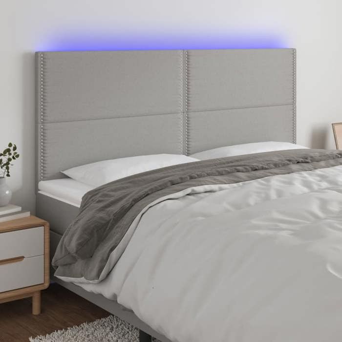 CHIC Tête de lit et lumières LED - Armoire de Tête Lit pour lire - Gris clair 200x5x118/128 cm Tissu@SARA736666