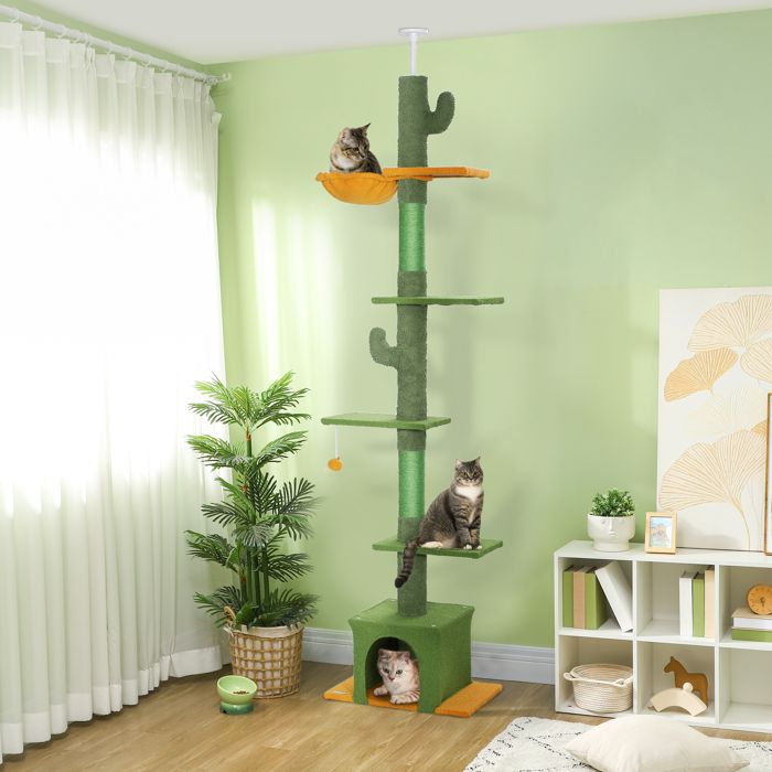 Meilleurs prix pour Arbre à chat hauteur 275cm 6 niveaux pour chat dintérieur du sol au plafond avec plate-formes niche hamac vert