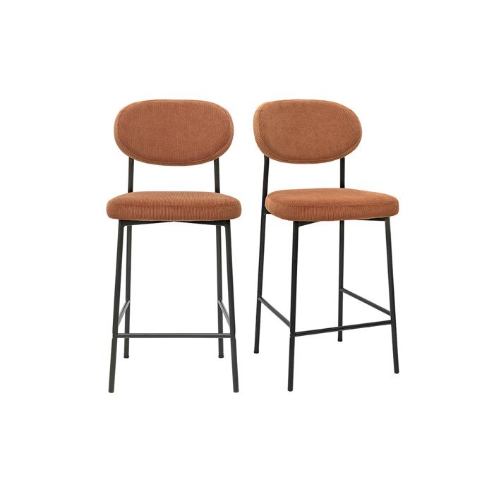 Miliboo - Tabourets de bar fixes en tissu velours côtelé terre brûlée H65 cm (lot de 2) BREKA