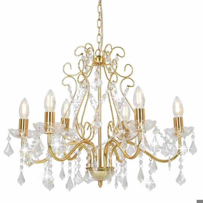 ASHATA Lustre avec perles de cristal Doré Rond 6xLustre avec perles de cristal Doré Rond 6xE14 66747