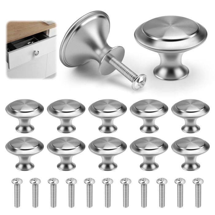Bouton de Meuble Lot de 12 Rond Tiroir de Porte 30 mm Boutons en Acier Inoxydable avec Vis(Argent)