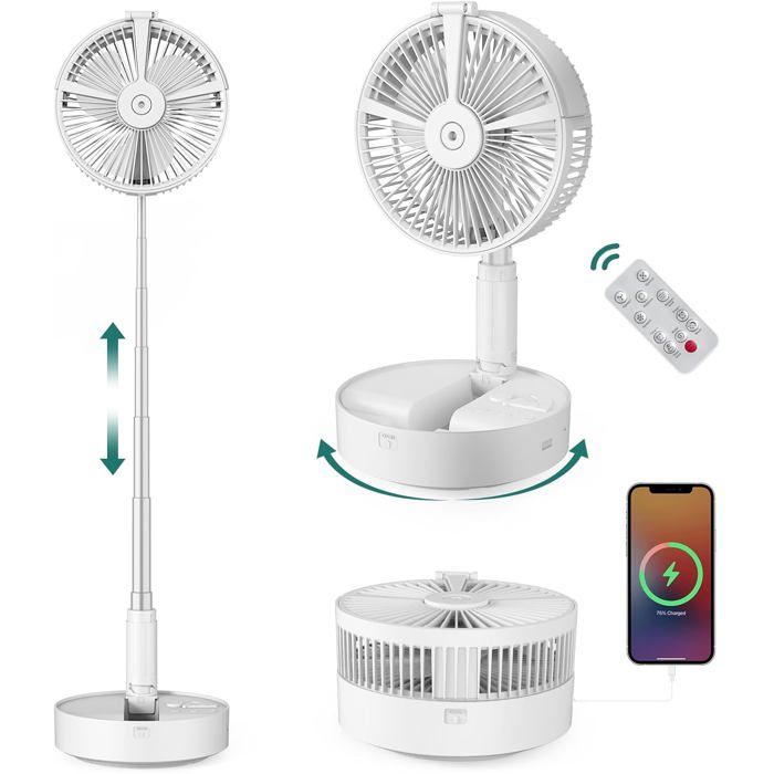 Ventilateur silencieux portable avec télécommande – Ventilateur de bureau pliable chargement USB intelligent et minuterie. - Zentronis