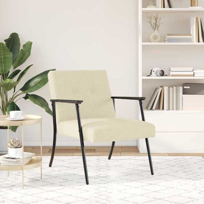 Fauteuil en tissu - vidaXL - Crème - 59x75x78 cm - Ergonomique - Rembourrage en mousse - Cadre en contreplaqué et acier Fauteuil en tissu - vidaXL - Crème - 59x75x78 cm - Ergonomique - Rembourrage en mousse - Cadre en contreplaqué et acier