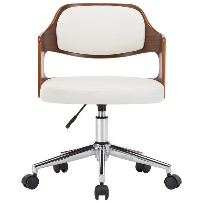 Chaise pivotante de bureau - CLARENCE - Blanc - Bois courbé - Similicuir - 475x53x(68-76) cm - Roulettes en plastique