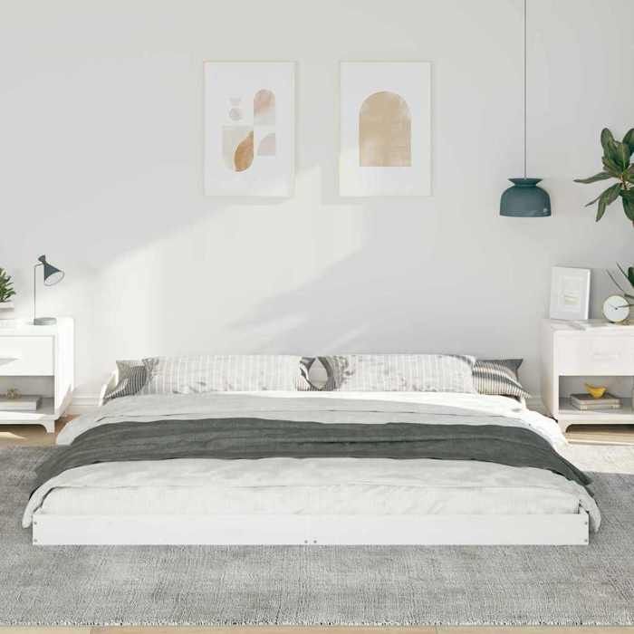 Cadre de lit en pin massif - UU - Blanc - 180x210 cm - Pin massif - Durable - Design épuré - Soutien ferme