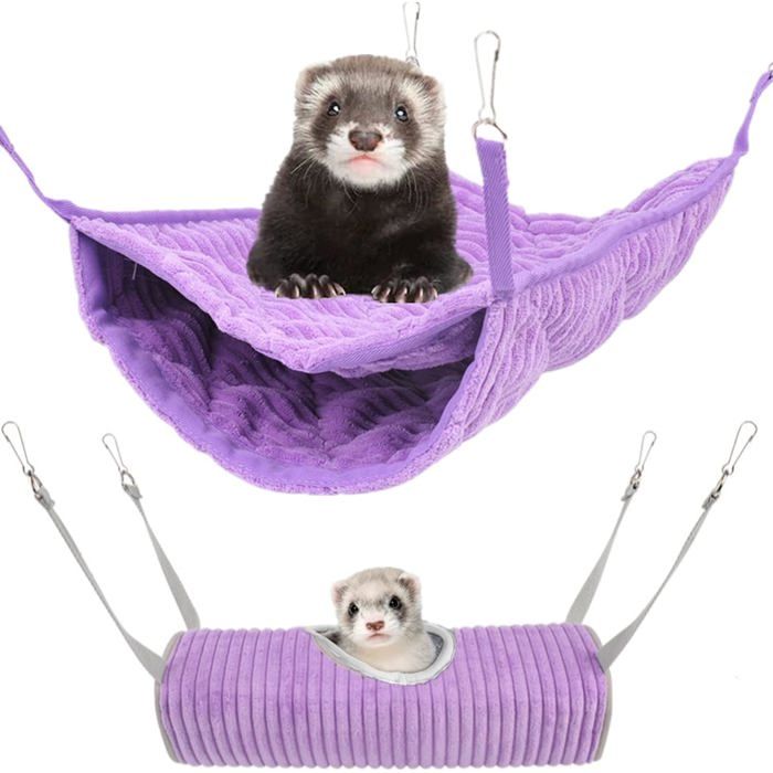 Hamac pour Petit Animal Lit pour Furet Hamster Hamac et Cage Tunnel pour Rat Hamster écureuil Amaca da Petits Animaux (Violet)