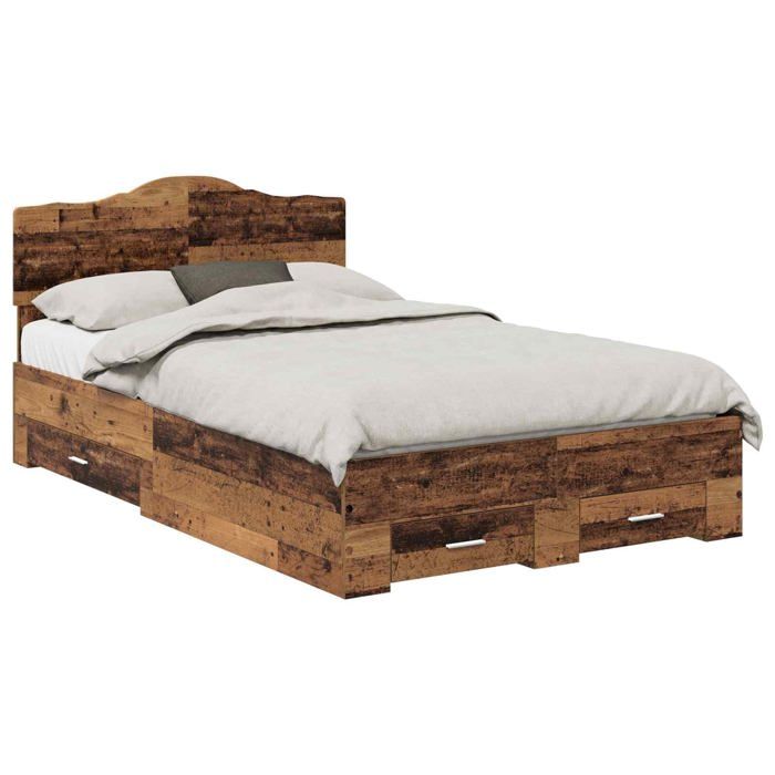Cadre de lit avec rangement - vidaXL - Bois recyclé - 193x123x90 cm - 120x190 cm - Tiroirs intégrés - Hauteur 32 cm