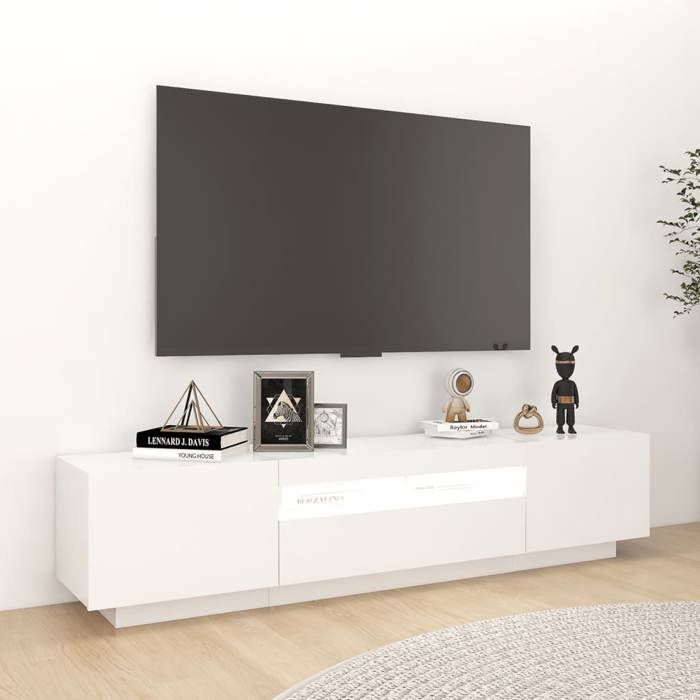 NEUF Armoire TV - Blanc - Meuble TV - TABLE TV - avec lumières LED - Blanc 180x35x40 cm - TT2878