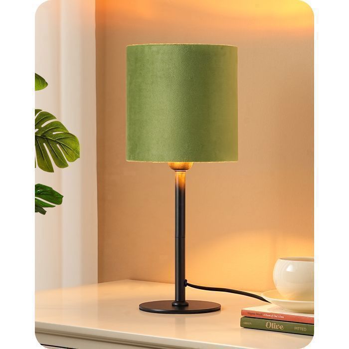 Lampe de chevet - EDISHINE - EDISHINE-T002 - Abat-jour velours vert - Pied métal noir - Ampoule LED E27 2700K fournie