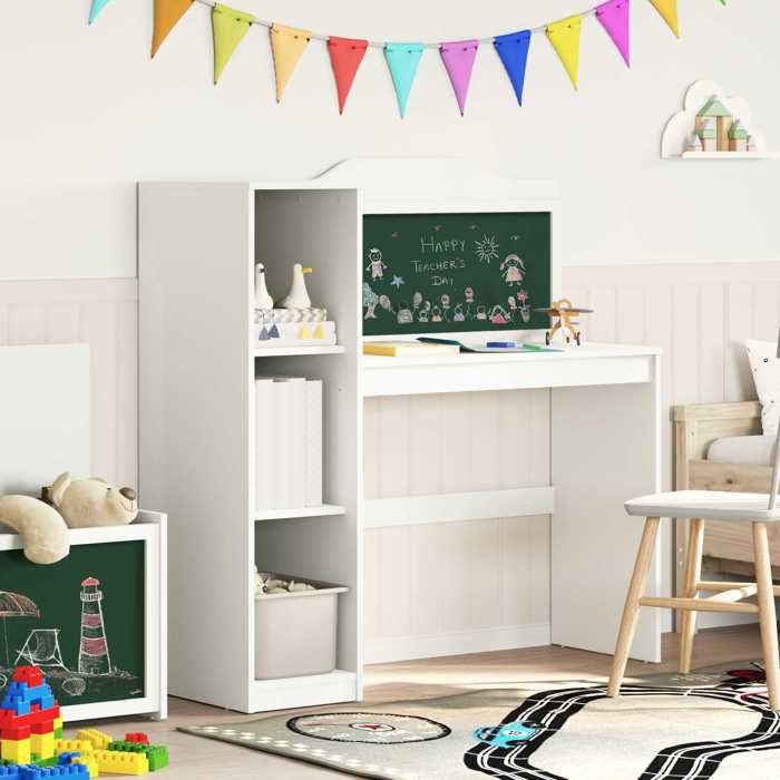 NEUF Blanc MEUBLE de travail(Adulte/enfant) - Table dordinateur avec rangement ouvert et tableau noir ROROS Blanc LH 61141811